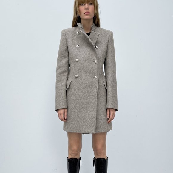Zara Jackets & Blazers - NWT Zara Wool BLEND HIGH Neck COLLAR Military Coat size L